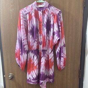 Zimmermann Shelly Button Playsuit in Purple Tie Dye
